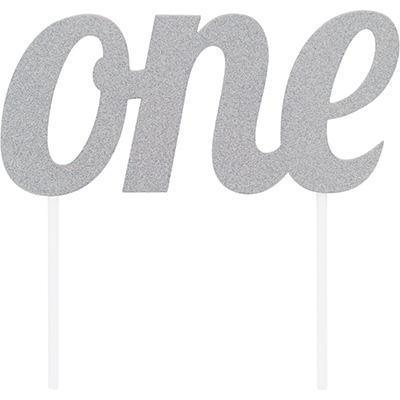 Silver Glitter "One" Cake Topper-Glitter Cake Toppers-Party Things Canada