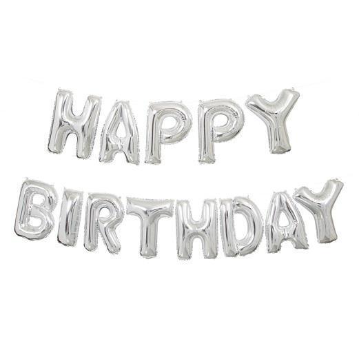 Silver 'Happy Birthday' Foil Balloon Banner Kit-Party Things Canada