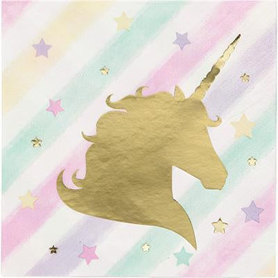 Unicorn Sparkle Beverage Napkins-Gold Sparkle Unicorns Birthday Supplies-Party Things Canada