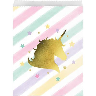 Unicorn Sparkle Paper Treat Bags-Gold Sparkle Unicorns Birthday Supplies-Party Things Canada