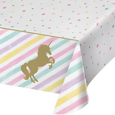 Unicorn Sparkle Plastic Tablecover-Gold Sparkle Unicorns Birthday Supplies-Party Things Canada