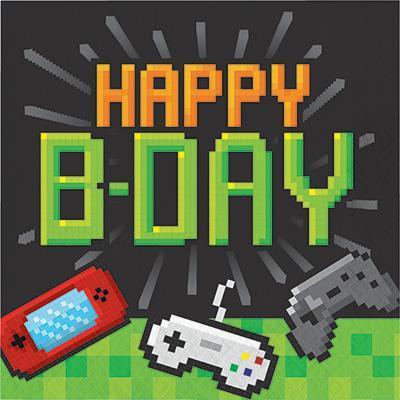 Video Game Party Happy Birthday Luncheon Napkins-Minecraft Video Games Themed Birthday Supplies-Party Things Canada