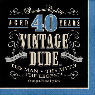 Vintage Dude 40th Luncheon Napkins-Men Birthday Milestones Supplies-Party Things Canada