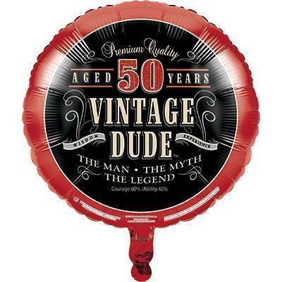 Vintage Dude 50th Metallic Balloon-Men Birthday Milestones Supplies-Party Things Canada