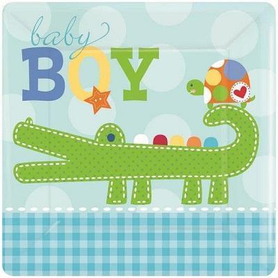 Ahoy Baby Boy Luncheon Plates-Ahoy Baby Whales Baby Shower Supplies-Party Things Canada