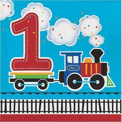 All Aboard 1st Birthday Luncheon Napkins-Choo Choo Trains Birthday Supplies and Decorations-Party Things Canada
