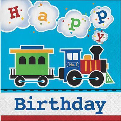All Aboard Happy Birthday Luncheon Napkins-Choo Choo Trains Birthday Supplies and Decorations-Party Things Canada