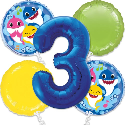Baby Shark Age 3 Blue Balloon Bouquet - Party Things Canada