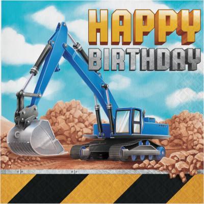 Big Dig Construction Happy Birthday Luncheon Napkins-Party Things Canada