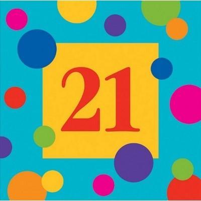 Birthday Stripes '21' Beverage Napkins Birthday Party Creative Converting 