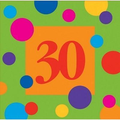 Birthday Stripes '30' Beverage Napkins Birthday Party Creative Converting 