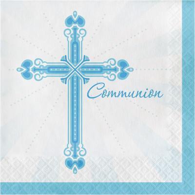 Blessings Blue Communion Luncheon Napkins-Boy First Communion Party Supplies-Party Things Canada
