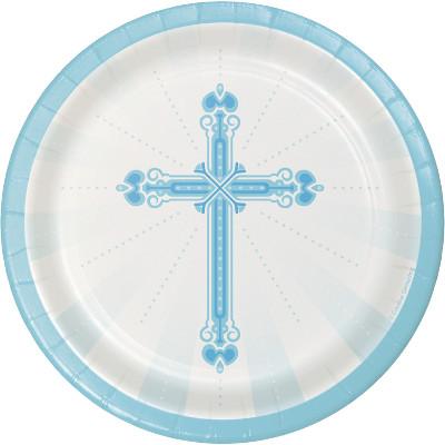Blessings Blue Luncheon Plates-Boy First Communion Party Supplies-Party Things Canada