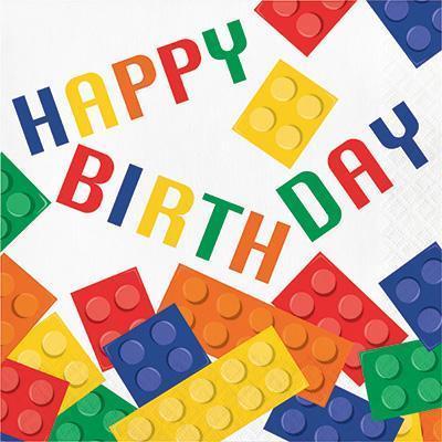 Block Party Happy Birthday Luncheon Napkins-Lego Themed Birthday Supplies-Party Things Canada