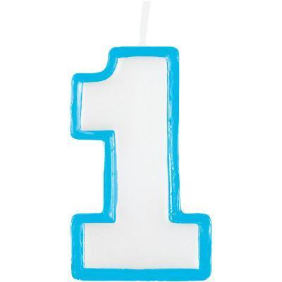 Blue Border Number One Molded Candle-1st Birthday Party Supplies-Party Things Canada