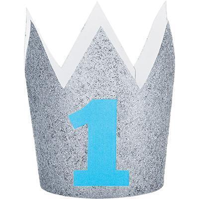 Blue First Birthday Silver Crown-1st Birthday Party Supplies-Party Things Canada