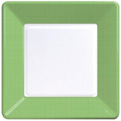 Citrus Green Textured Border Square Dinner Plates-Citrus Green Party Tableware-Party Things Canada