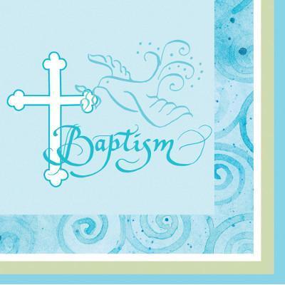 Faithful Dove Blue Baptism Beverage Napkins-Boy Baptism First Communion Tableware Supplies-Party Things Canada