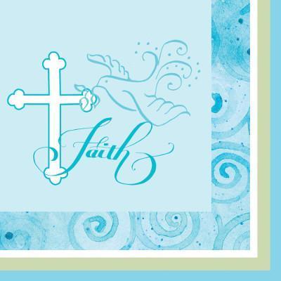 Faithful Dove Blue Bulk Luncheon Napkins-Boy Baptism First Communion Tableware Supplies-Party Things Canada