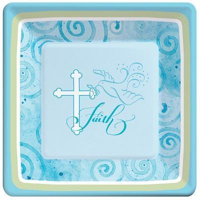 Faithful Dove Blue Bulk Luncheon Plates-Boy Baptism First Communion Tableware Supplies-Party Things Canada