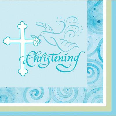 Faithful Dove Blue Christening Beverage Napkins-Boy Baptism First Communion Tableware Supplies-Party Things Canada