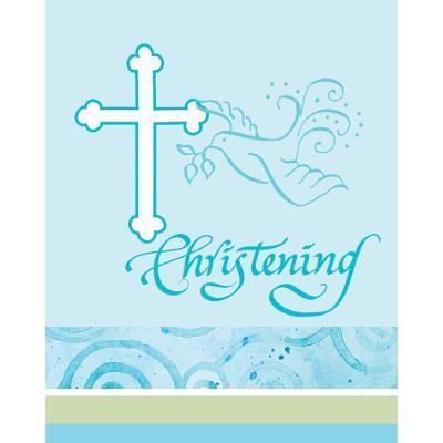 Faithful Dove Blue Christening Invitations-Boy Baptism First Communion Tableware Supplies-Party Things Canada