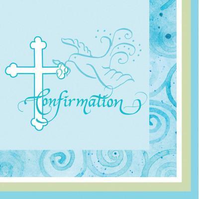 Faithful Dove Blue Confirmation Beverage Napkins-Boy Baptism First Communion Tableware Supplies-Party Things Canada
