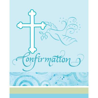 Faithful Dove Blue Confirmation Invitations-Boy Baptism First Communion Tableware Supplies-Party Things Canada