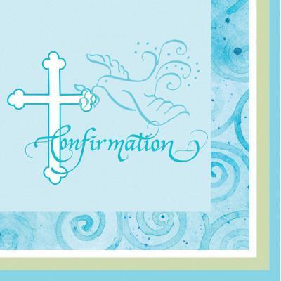 Faithful Dove Blue Confirmation Luncheon Napkins-Boy Baptism First Communion Tableware Supplies-Party Things Canada