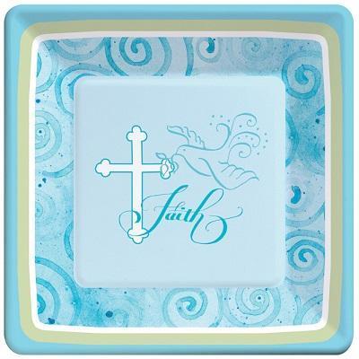 Faithful Dove Blue Bulk Dinner Plates-Boy Baptism First Communion Tableware Supplies-Party Things Canada