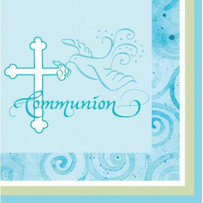 Faithful Dove Blue First Communion Beverage Napkins-Boy Baptism First Communion Tableware Supplies-Party Things Canada
