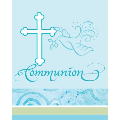 Faithful Dove Blue First Communion Invitations-Boy Baptism First Communion Tableware Supplies-Party Things Canada