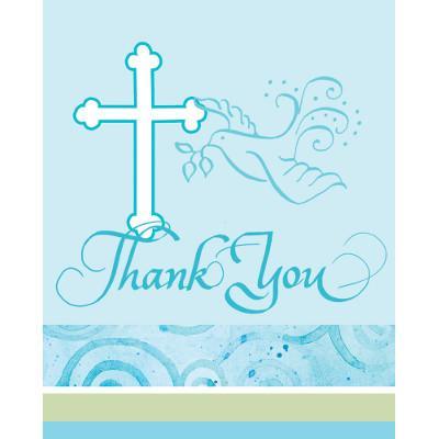 Faithful Dove Blue Thank You Cards-Boy Baptism First Communion Tableware Supplies-Party Things Canada