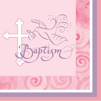 Faithful Dove Pink Baptism Beverage Napkins-Girls Baptism First Communion Party Supplies-Party Things Canada