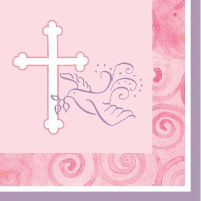 Faithful Dove Pink Beverage Napkins-Girls Baptism First Communion Party Supplies-Party Things Canada