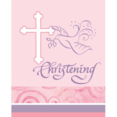 Faithful Dove Pink Christening Invitations-Girls Baptism First Communion Party Supplies-Party Things Canada