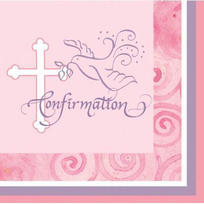 Faithful Dove Pink Confirmation Beverage Napkins-Girls Baptism First Communion Party Supplies-Party Things Canada