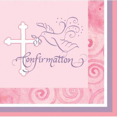 Faithful Dove Pink Confirmation Luncheon Napkins-Girls Baptism First Communion Party Supplies-Party Things Canada