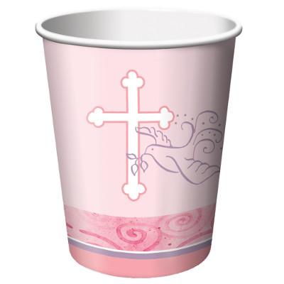 Faithful Dove Pink Cups-Girls Baptism First Communion Party Supplies-Party Things Canada