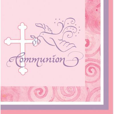 Faithful Dove Pink First Communion Beverage Napkins-Girls Baptism First Communion Party Supplies-Party Things Canada