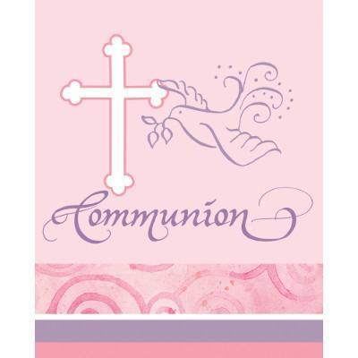 Faithful Dove Pink First Communion Invitations-Girls Baptism First Communion Party Supplies-Party Things Canada