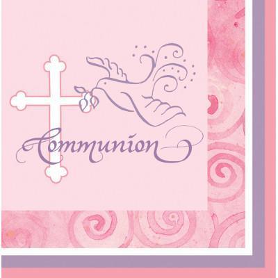 Faithful Dove Pink First Communion Luncheon Napkins-Girls Baptism First Communion Party Supplies-Party Things Canada
