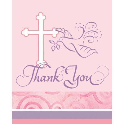 Faithful Dove Pink Thank You Cards-Girls Baptism First Communion Party Supplies-Party Things Canada