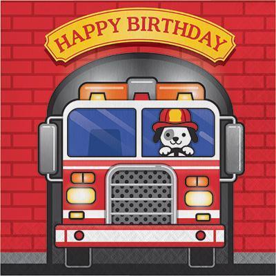 Flaming Fire Truck Happy Birthday Luncheon Napkins-Firefighters Themed Birthday Supplies-Party Things Canada
