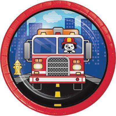 Flaming Fire Truck Luncheon Plates-Firefighters Themed Birthday Supplies-Party Things Canada