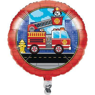 Flaming Fire Truck Metallic Balloon-Firefighters Themed Birthday Supplies-Party Things Canada