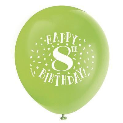 Fun Happy 8th Birthday Assorted Balloons-Age Birthday Latex Balloons-Party Things Canada