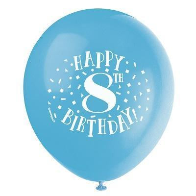 Fun Happy 8th Birthday Assorted Balloons-Age Birthday Latex Balloons-Party Things Canada