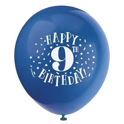 Fun Happy 9th Birthday Assorted Balloons-Age Birthday Latex Balloons-Party Things Canada