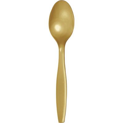 Glittering Gold Plastic Spoons-Gold Solid Color Tableware-Party Things Canada